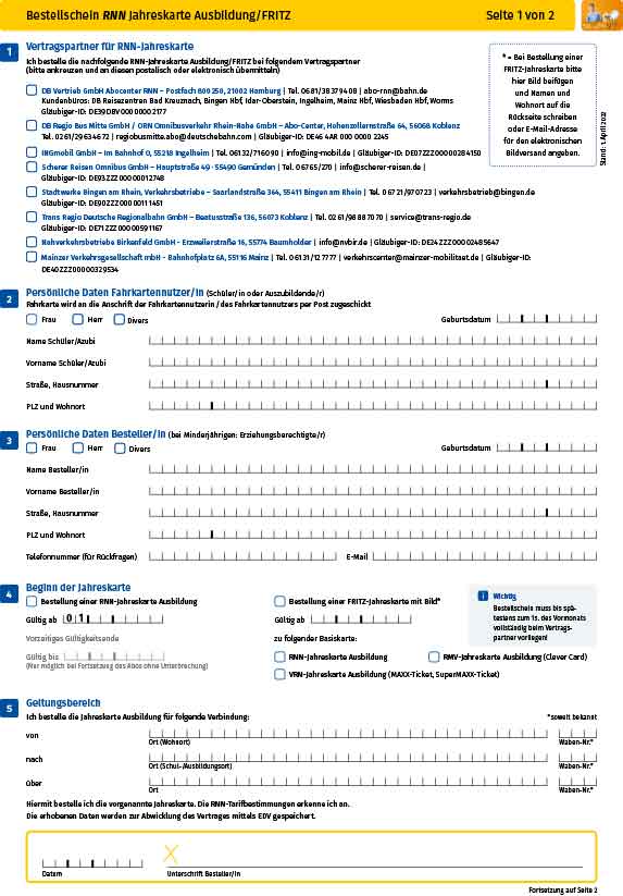 Bestellschein Jahreskarte Ausbildung/FRITZ