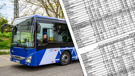 Collage Bus RNN und Dokument mit Fahrplan 