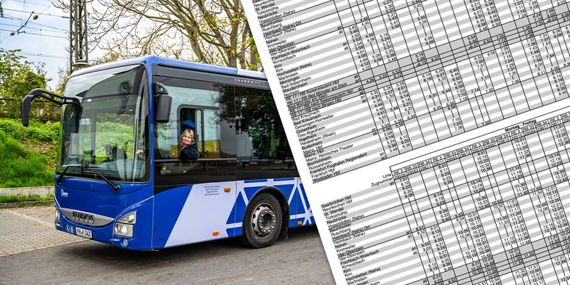 Collage Bus RNN und Dokument mit Fahrplan 